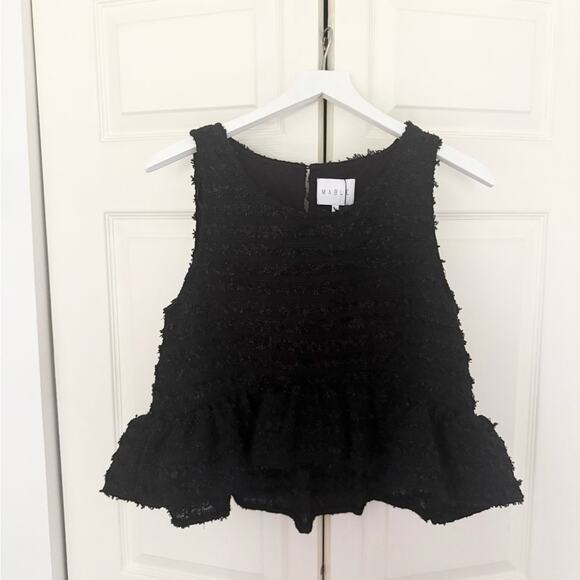 NWT Mable Aarna Frayed Babydoll Tank Top Black Peplum Top Textured Size Medium - Picture 5 of 11